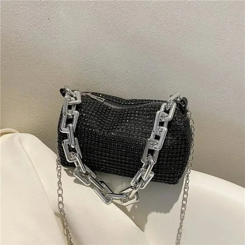 Allover Rhinestone Bucket Bag, Glitter Chain Prom Purse, Women's Mini Crossbody Bag (6.3*3.54) Inch