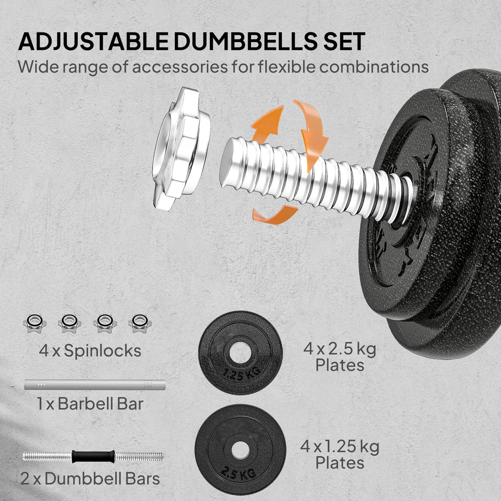 SPORTNOW 2-in-1 Adjustable Dumbbells Set, 20kg Weights