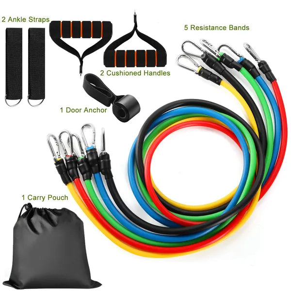 11Pcs Resistance Bands Set Fitness Workout Tubes Exercise Tube Bands Up To 100lbs