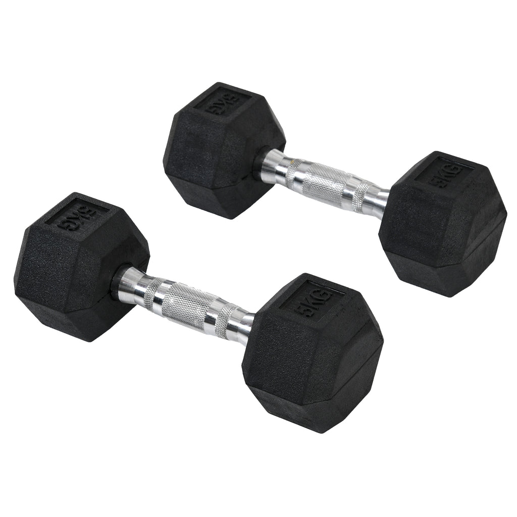 2x5kg Rubber Dumbbell Sports Hex Weights Sets Gym Fitness Lifting Home