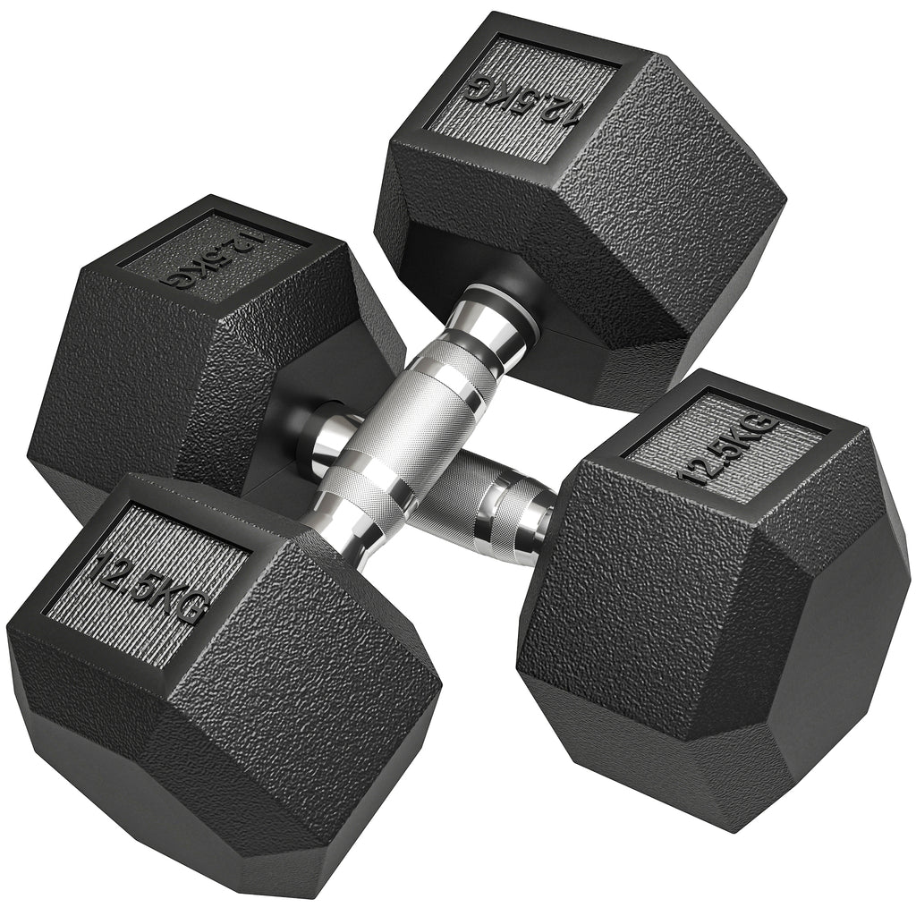2x12.5KG Rubber Hex Dumbbell Portable Hand Weights Dumbbell Home Gym