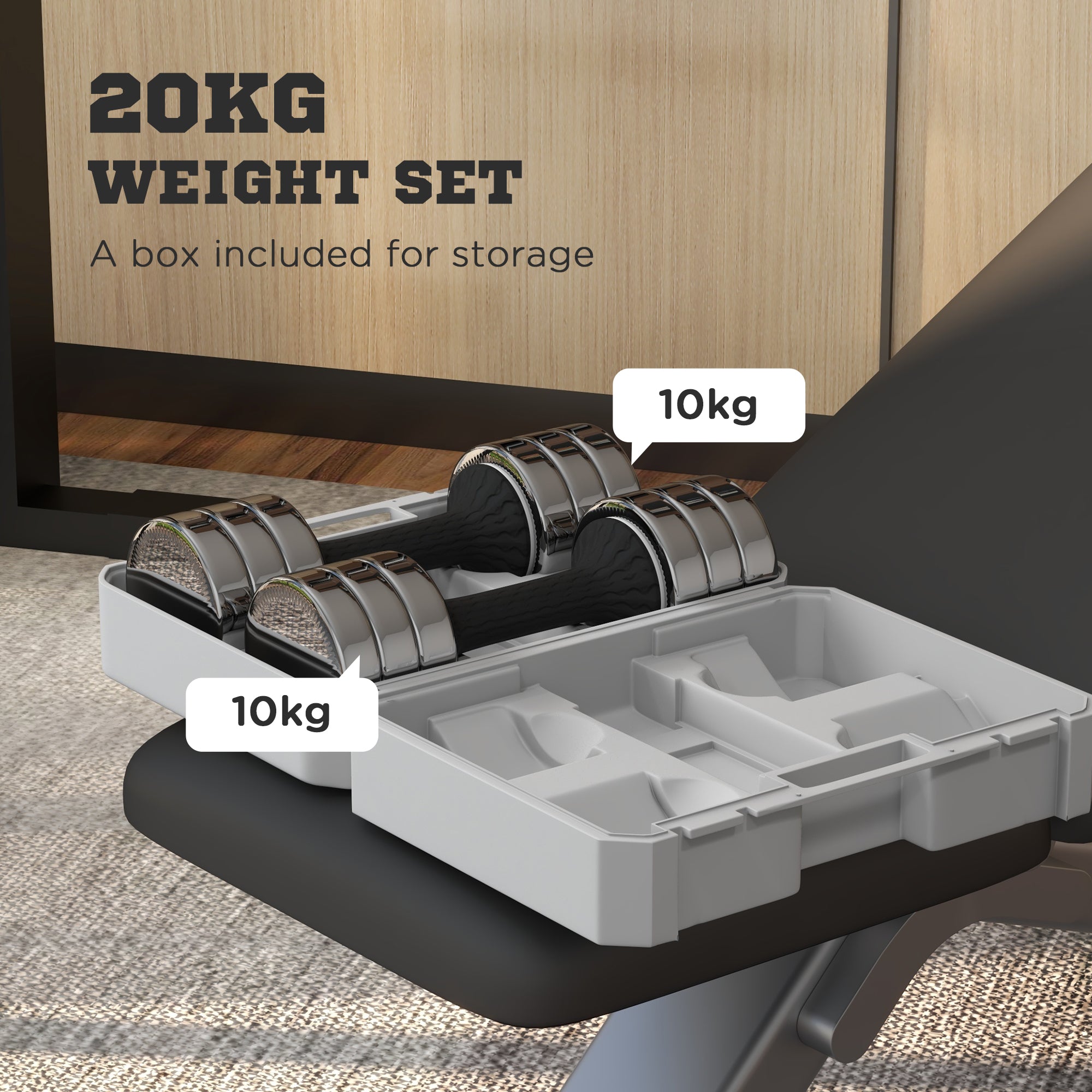 SPORTNOW Adjustable Dumbbells Weights Set With Storage Box, 10kg X 2