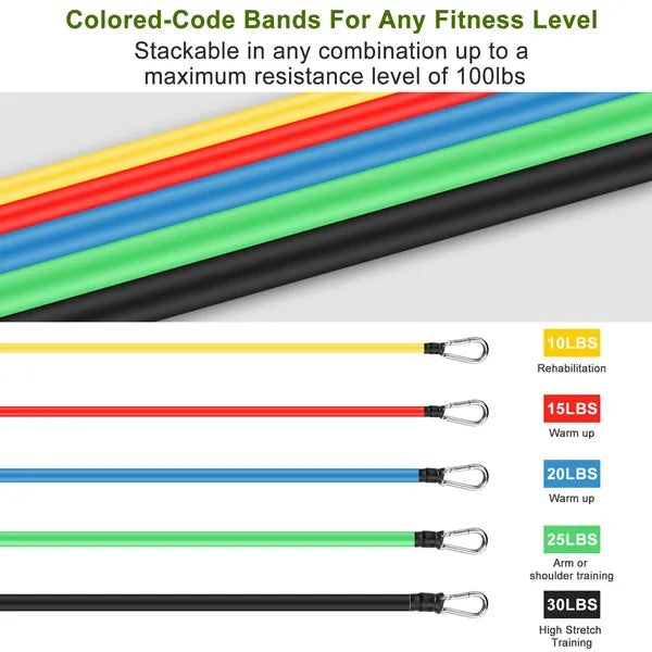 11Pcs Resistance Bands Set Fitness Workout Tubes Exercise Tube Bands Up To 100lbs