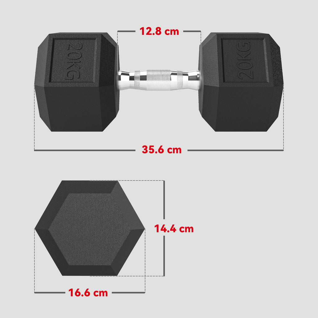 20KG Single Rubber Hex Dumbbell Portable Hand Weights Dumbbell Home Gym