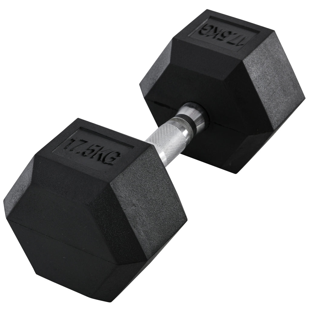 17.5KG Single Rubber Hex Dumbbell Portable Hand Weights Dumbbell Home Gym