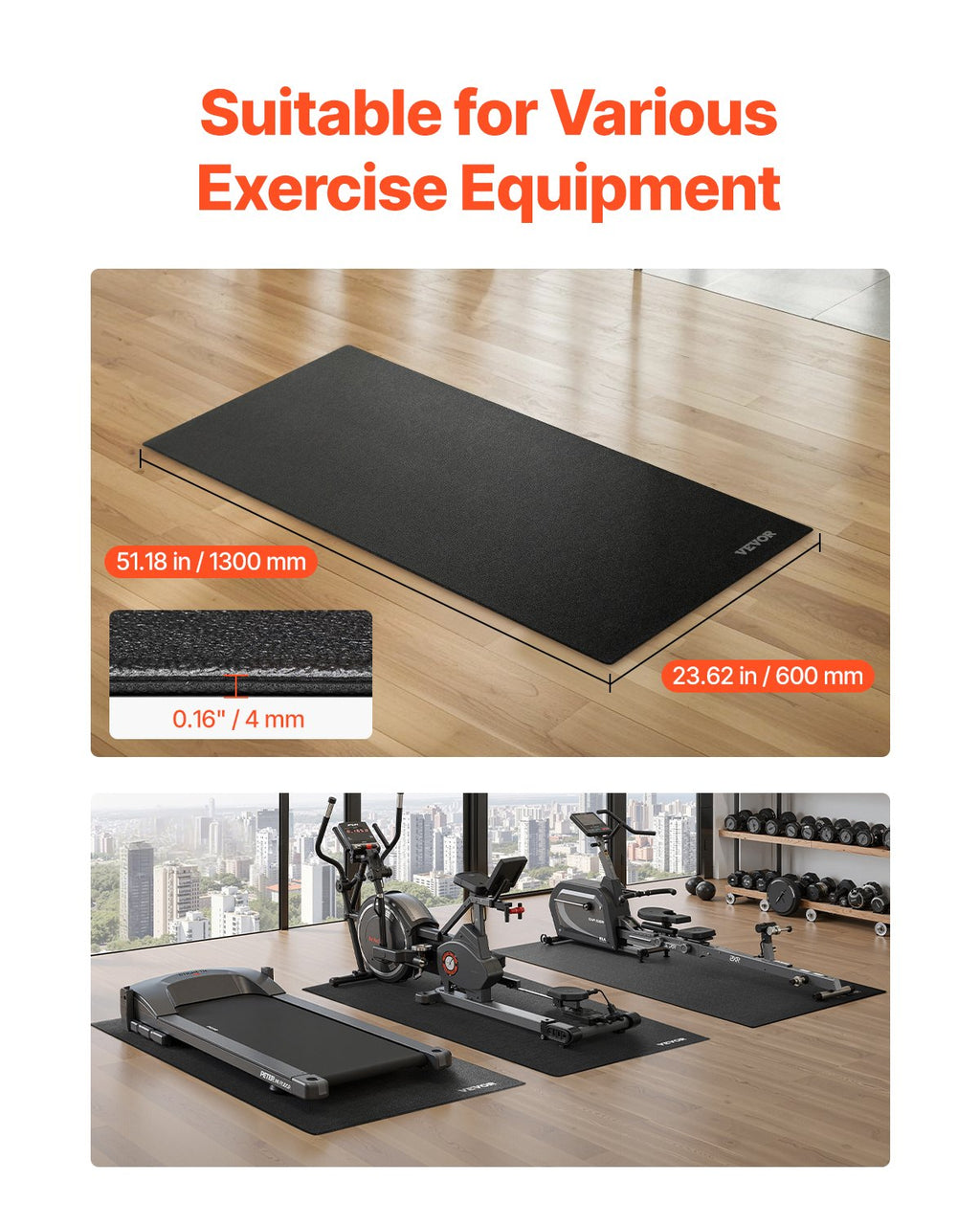 Treadmill Mat For Carpet Floor, 23.62" X 51.18" X 0.16" Exercise Equipment Mat For Elliptical