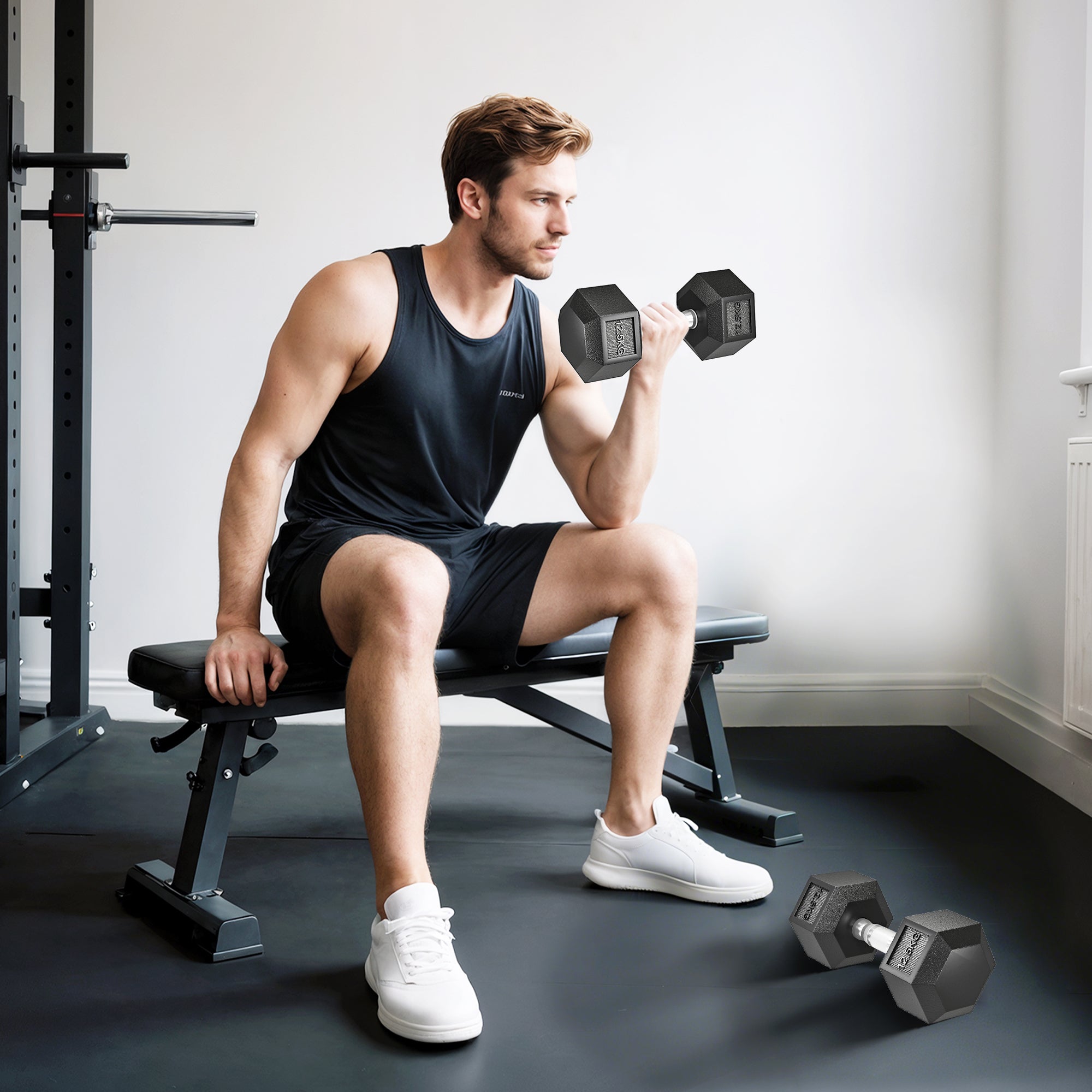 2x12.5KG Rubber Hex Dumbbell Portable Hand Weights Dumbbell Home Gym