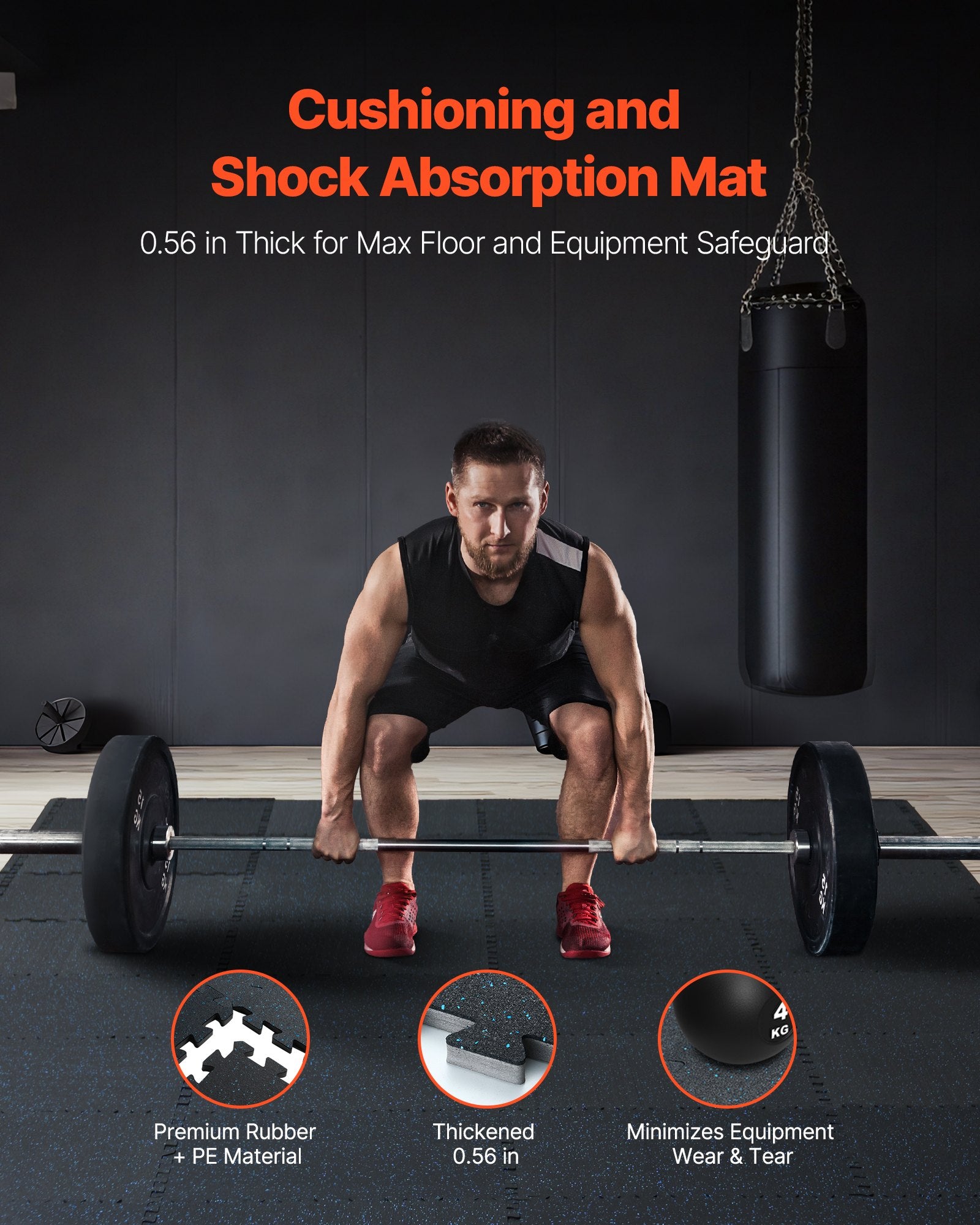 0.56 Inch Thick Gym Floor Mats, 12 Tiles Rubber Top With EVA Foam, 25" X 25" Gym Flooring Workout Mats With 48 Sq.ft Coverage, Interlocking Puzzle Gym Mats For Gym, Home, Garage, Black & Blue